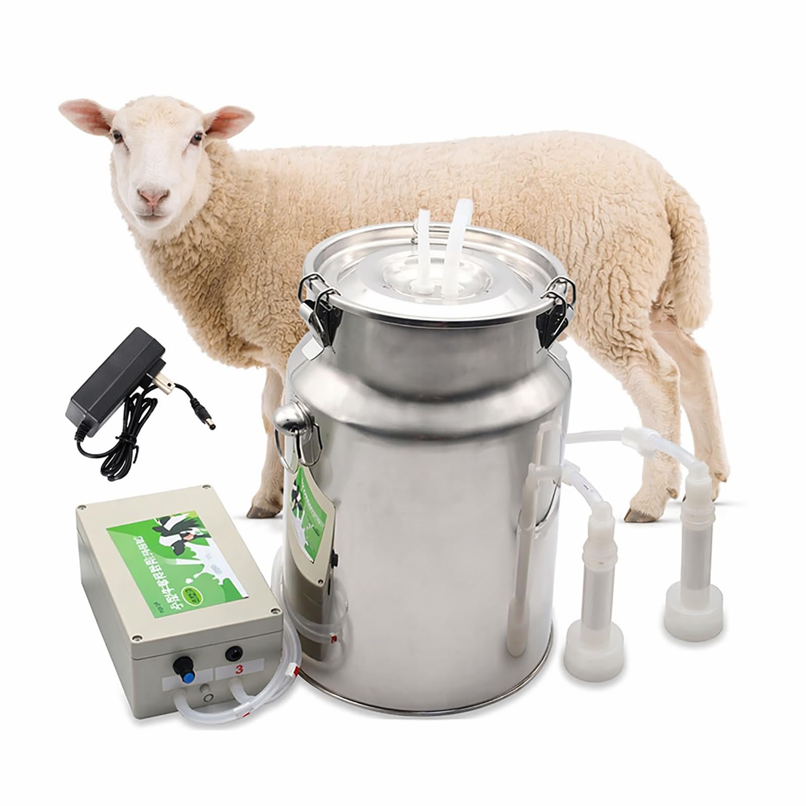 hKjPlvf Electric Milking Machine 5L 10L Stainless Steel Automatic Bucket Automatic Stop Vacuum Pump Suction Cups Food Grade Silicone Pails for Farm Goat Cow Sheep Cattle Pail sheep-10L