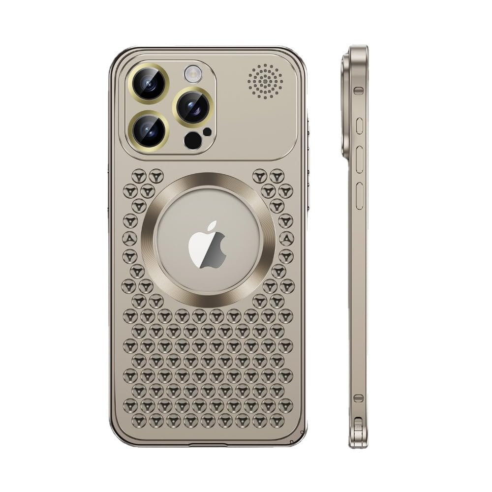 SNIDII Aluminium Alloy Phone Cover for iPhone 15 Pro Max Luxury Shockproof with Fragrance Logo New Arrivel 2024 (Gold)