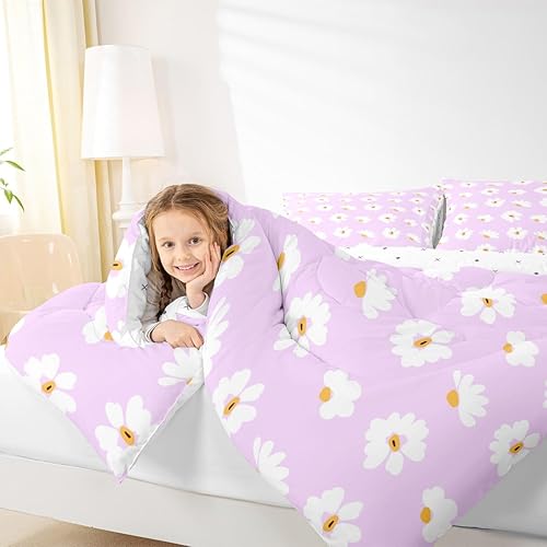 Miniatura 4 de Castle Fairy Daisy Florals Comforter Set Twin Size,Hippie Flowers Bedding Set,Kids Boys Adults Bedroom Decor,70s Retro Floral Super Soft Duvet