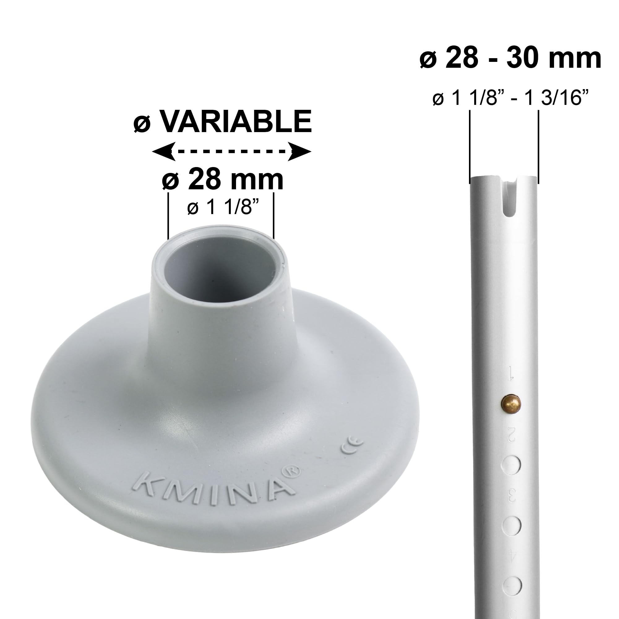 KMINA Replacement Feet for Shower Chair 28 mm (x4 Units), Non Slip Ferrule for Disabled Bath Seat Grey, 28-30 mm - Image 3