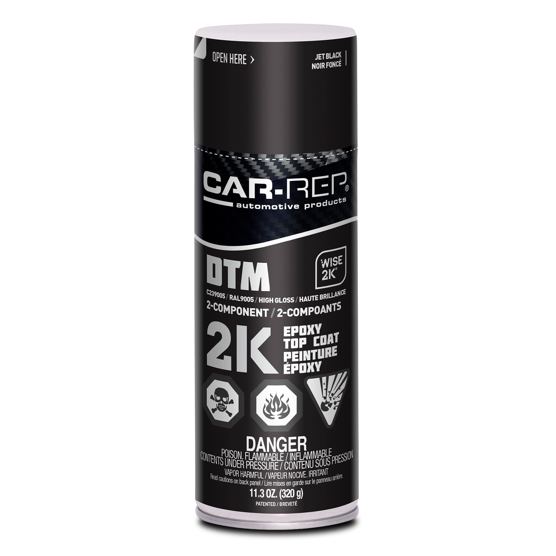 CAR-REP® 2K Epoxy Color Top Coat with Wise 2K Technology, Easy Application, High Coverage, Jet Black High-Gloss, 11oz Aerosol Can