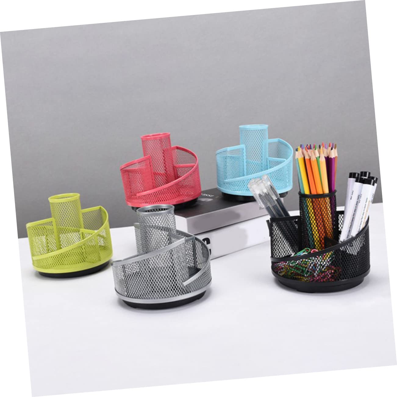 DOITOOL 4 Stück Drehbarer Metall Stiftehalter Schreibtisch Organizer Schwarz Multifunktional für Bürobedarf Kosmetikpinsel und Schreibutensilien Stabiles Design mit Glatter Oberfläche und