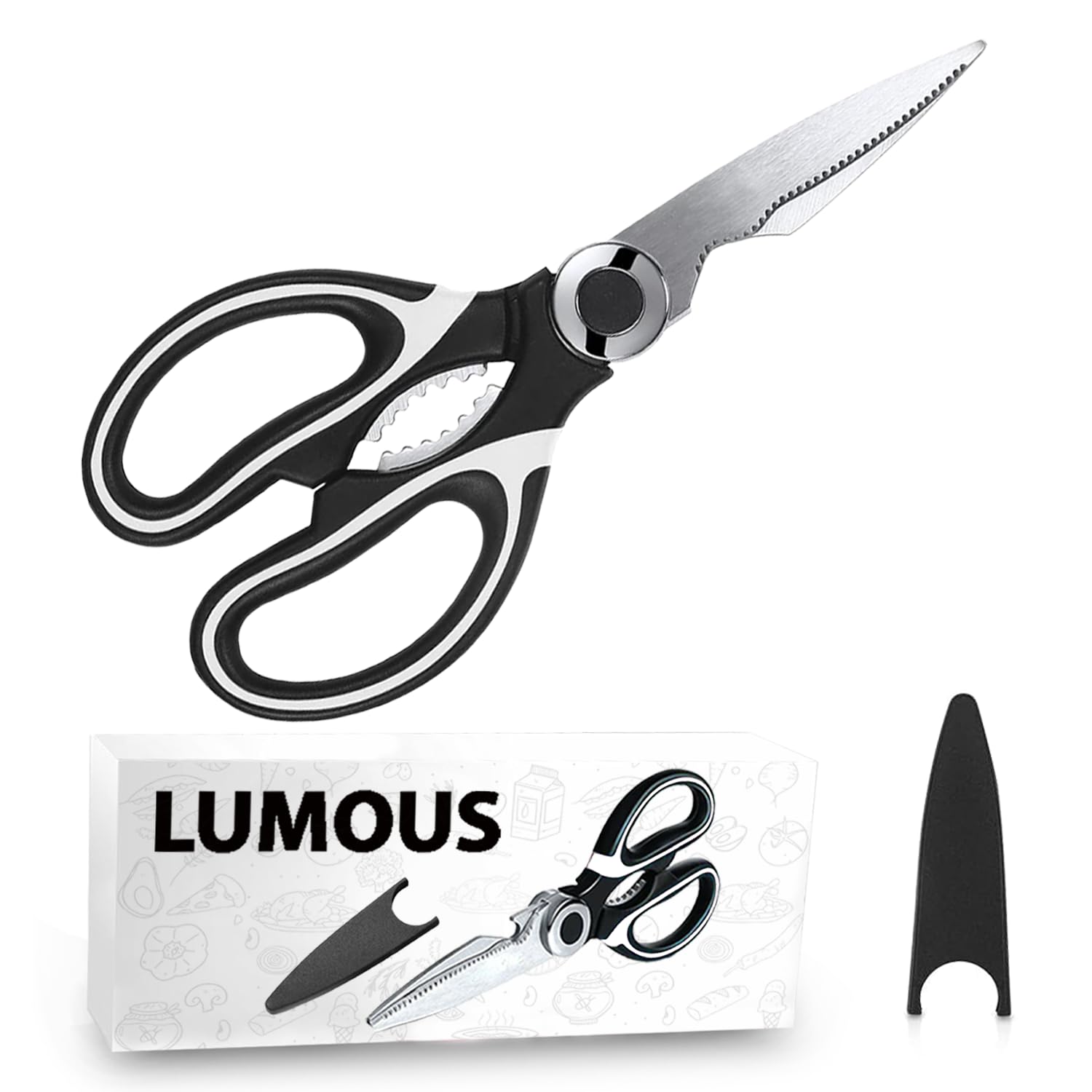 GILORRA Kitchen Scissors Sharp Heavy Duty Kitchen Scissors Stainless Steel Multipurpose Utility Scissor Kitchen Shears for Chicken Meat Scissors UK Dishwasher Safe (1 X White Black)