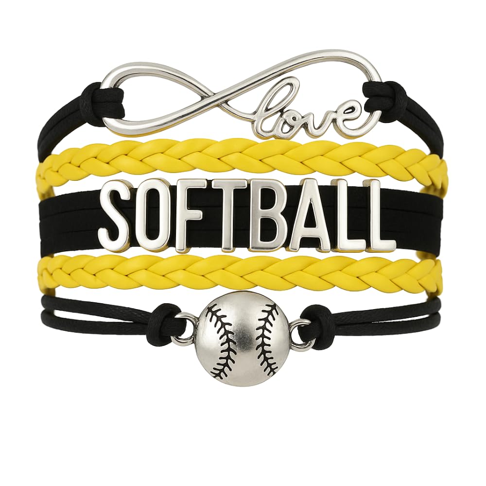 Softball Infinity Charm Bracelet- Softball Jewelry - Adjustable Bracelet for Softball Player, Team and Coaches Gifts
