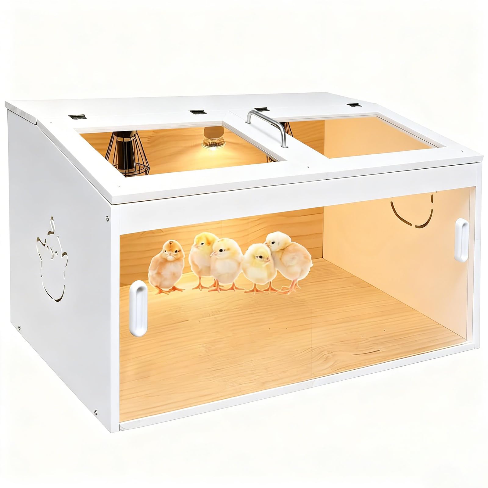 Complete Chick Brooder Kit with Temperature Control - 34" Large Brooder Box for Chicks, Ducklings, Quail, Includes Heating Lamps, Fan, Thermometer, Cleaner (Pine Wood, 34"x18"x16")