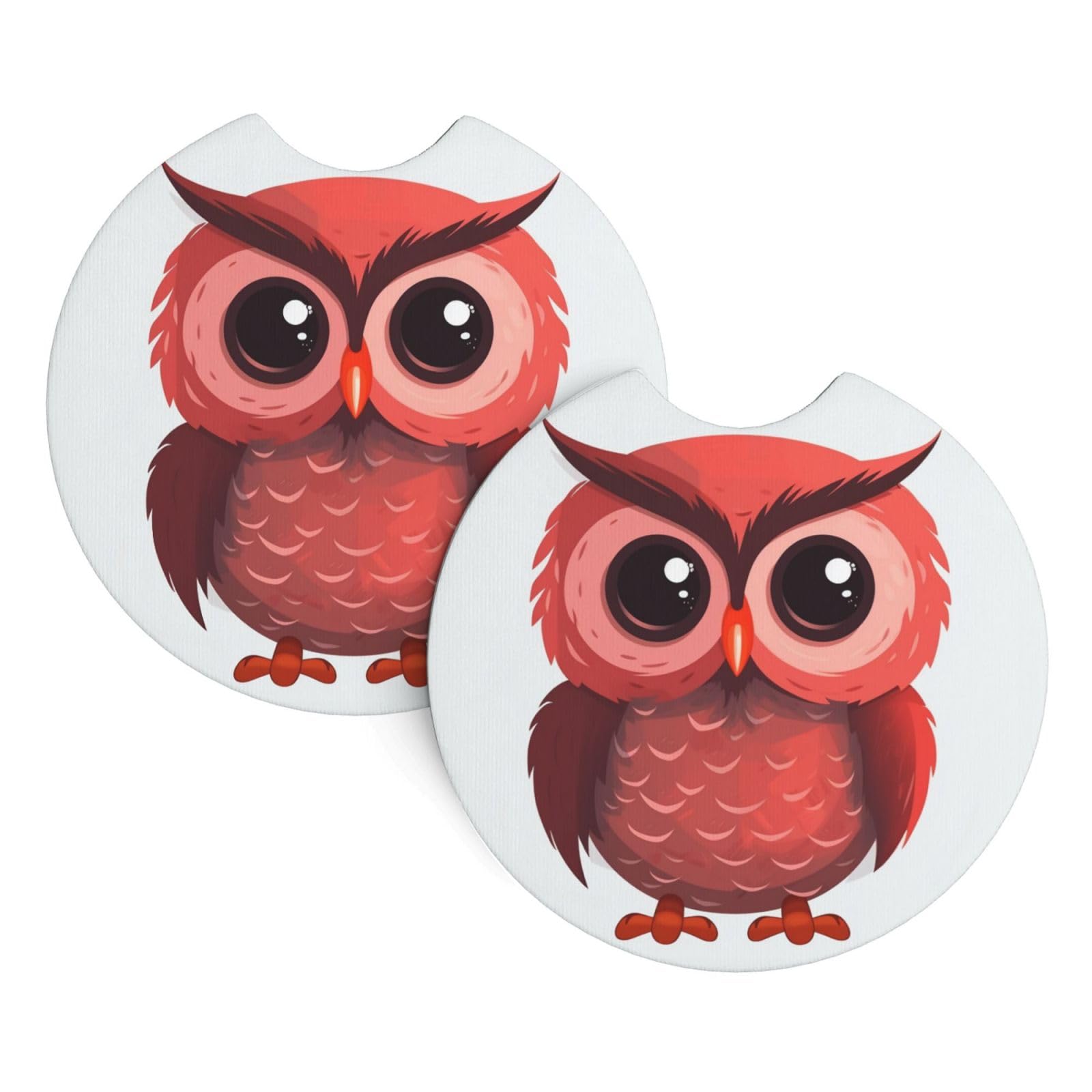 2PCS Car Coaster for Cup Holders Universal Auto Cup Mat Cute red owl Cup Coaster Pad 2.7" Waterproof Neoprene Non-Slip Cup Holder Coasters Car Interior Accessories for Women Men