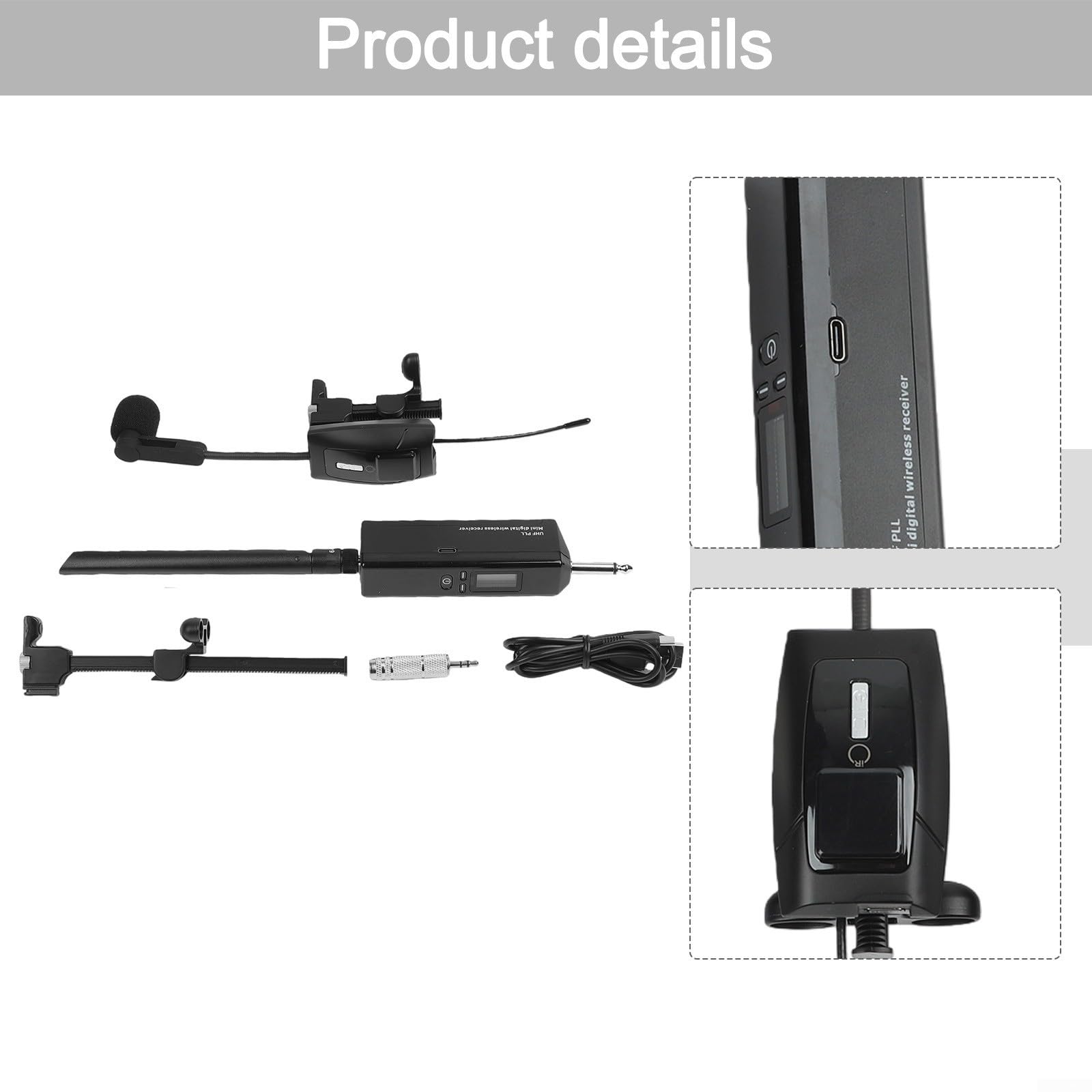 UHF - Sistema de micrófono inalámbrico para violín profesional, 30-20 kHz para respuesta de frecuencia para músicos, sala de conciertos, grabación, color negro