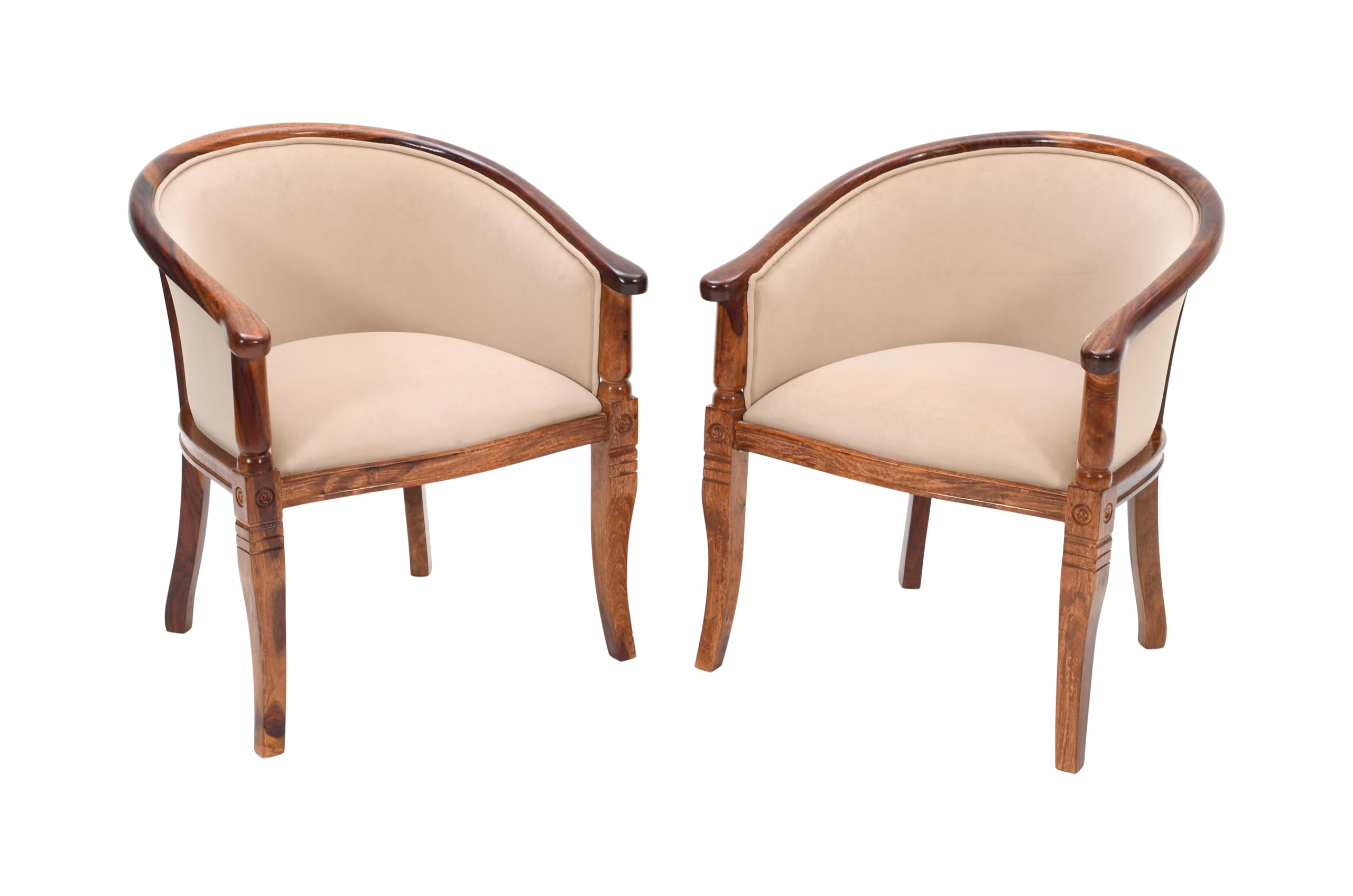 GULAJI Homes Wooden Rattan Cane Arm Study Dining Sofa Chair with Cushion Shisham Wood (Beige)