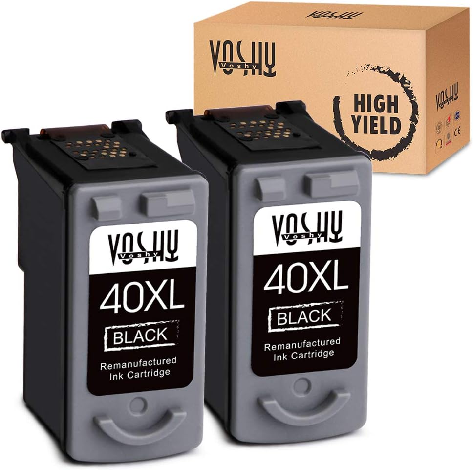 Voshy PG-40 Remanufactured Ink Cartridges Replacement for Canon PG-40XL PG40 XL Compatible with Pixma MP160 MP470 MX310 IP2600 MP210 MP460 IP1600 IP1700 IP1800 MX300 MP450 MP150 MP180 Printer, 2-Black