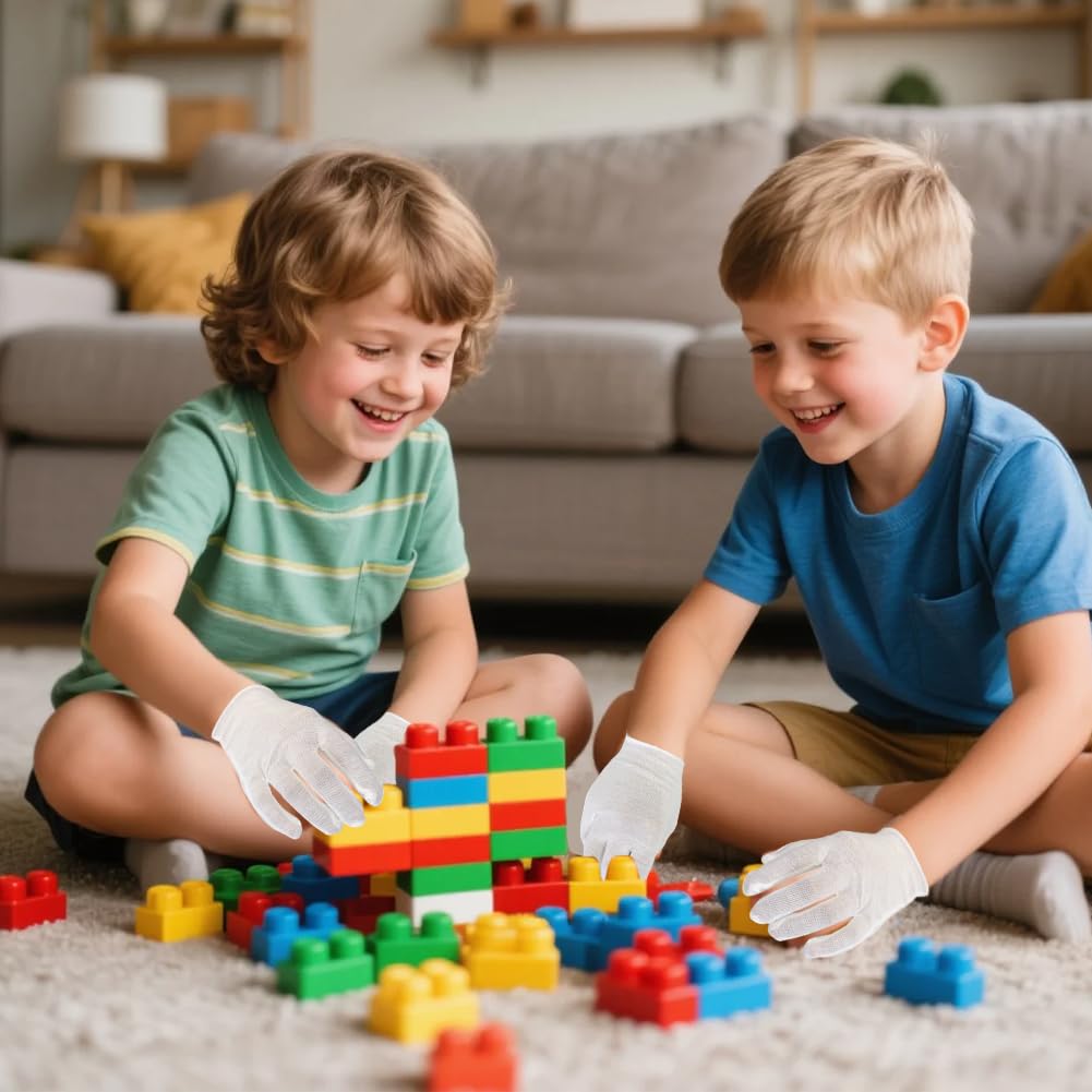 Guanti in Cotone Bianchi Bambini, 4 Paia Lavabili e Riutilizzabili in Cotone Guanti Idratanti per Mani Asciutte Eczema Notte per i Bambini (3-5 Anni)