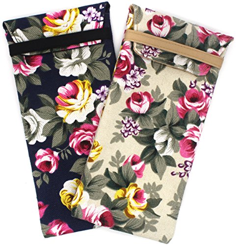 2 PACK Soft Cloth Slip Pouch Women Floral Eyeglass Sunglasses Pouch Case Storage Small Bag
