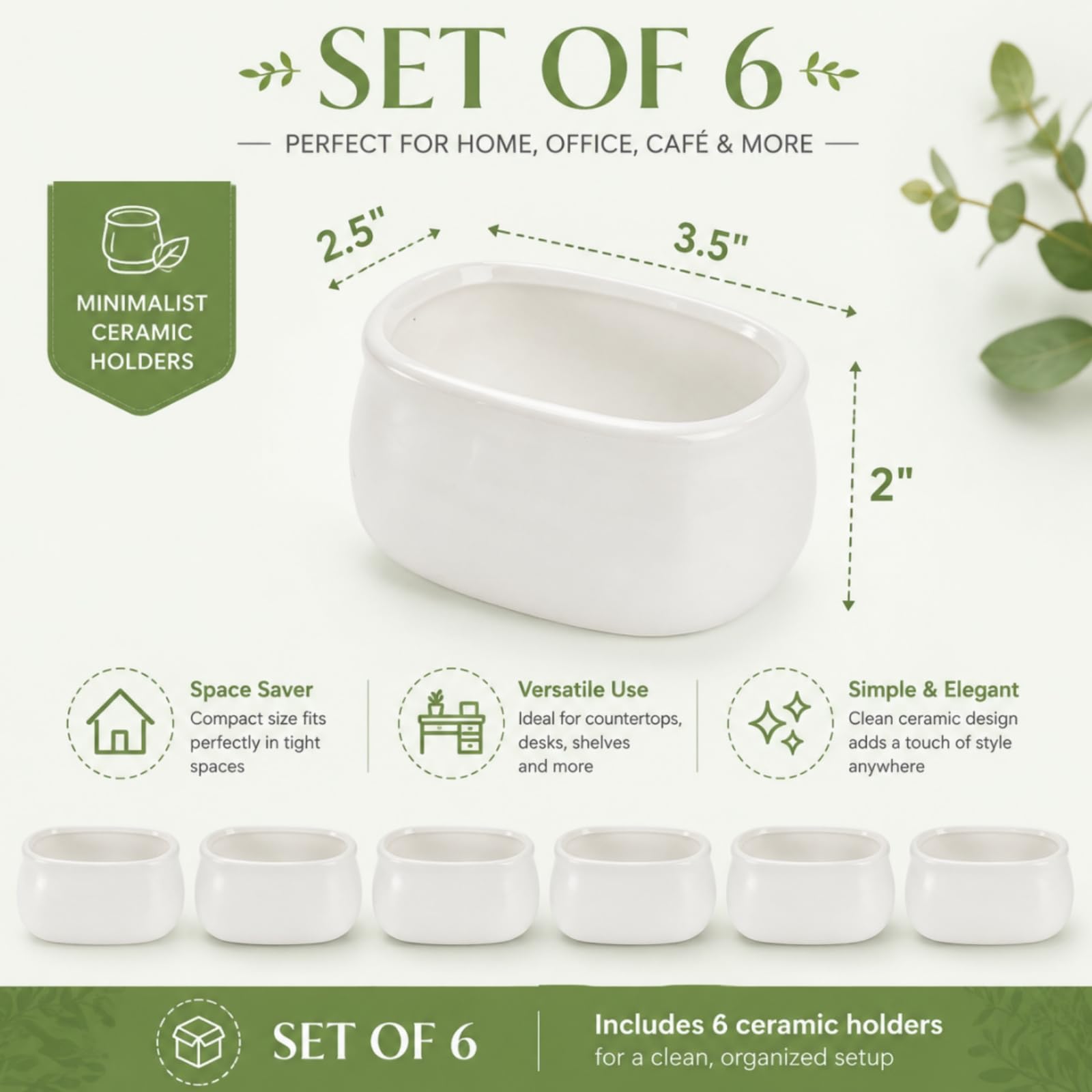 Dicunoy Juego de 6 soportes para paquetes de azúcar, organizador de azúcar de cerámica para edulcorante, organizador clásico de bolsas de té blanco, plato de almacenamiento para cafetería, hogar