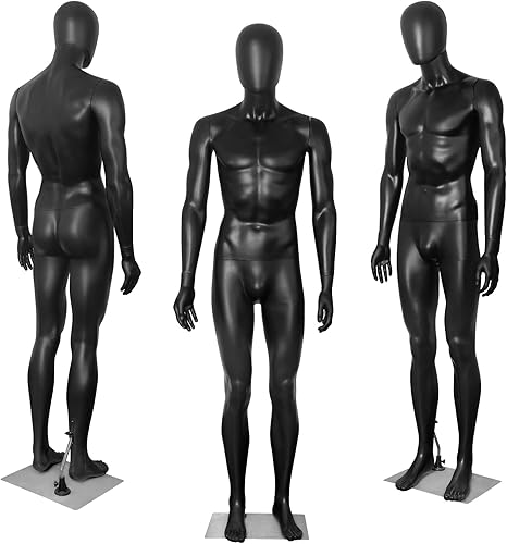 YumHome 1 maniquí masculino negro de 73 pulgadas, soporte de modelo de cuerpo completo, maniquíes posables, forma de vestido, torso desmontable para