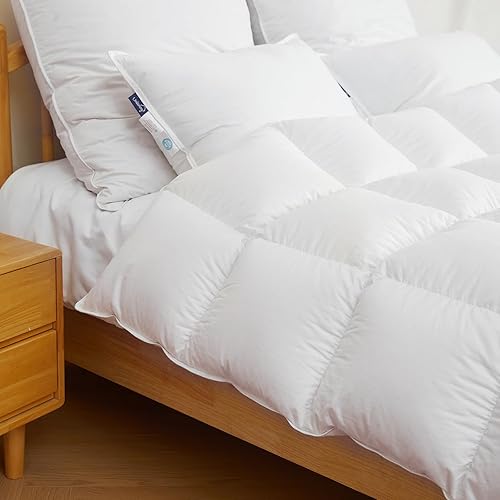 Miniatura 8 de Uniency Edredón de plumas tamaño King, para todas las estaciones, relleno de edredón extra esponjoso de plumón blanco con pestañas en las esquinas,