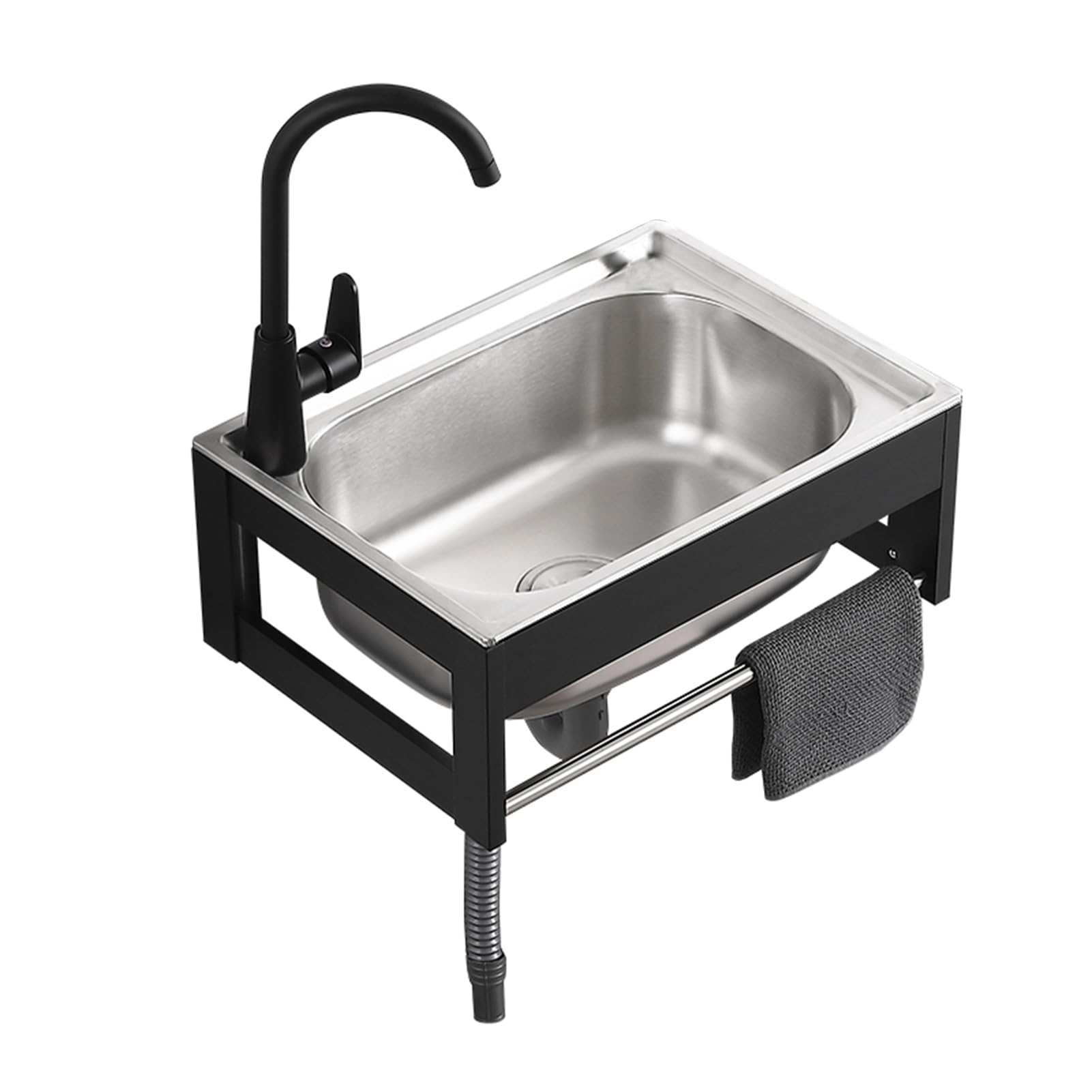 Lavello da parete in acciaio inox commerciale con rubinetto, facile da pulire, ideale per cucina, bagno e ristorante, 38 x 32 cm, design pesante, 48 x 35 cm