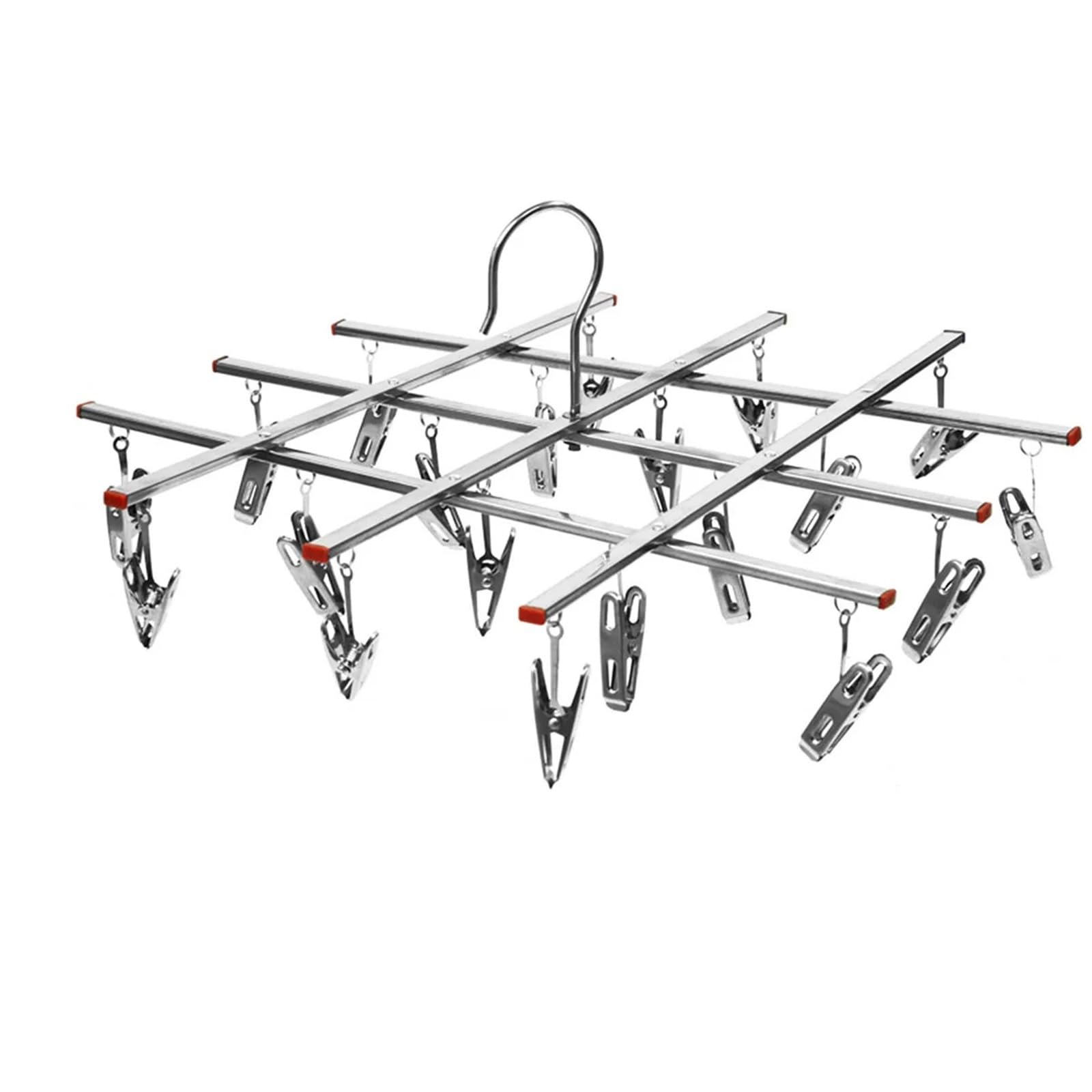 XIEHYA 2pcs Folding Drying Rack With 35/20 Clips Stainless Steel Windproof Underwear Socks Clip Swivel Hook Hanger Space Saving For Home(20 Cilps)
