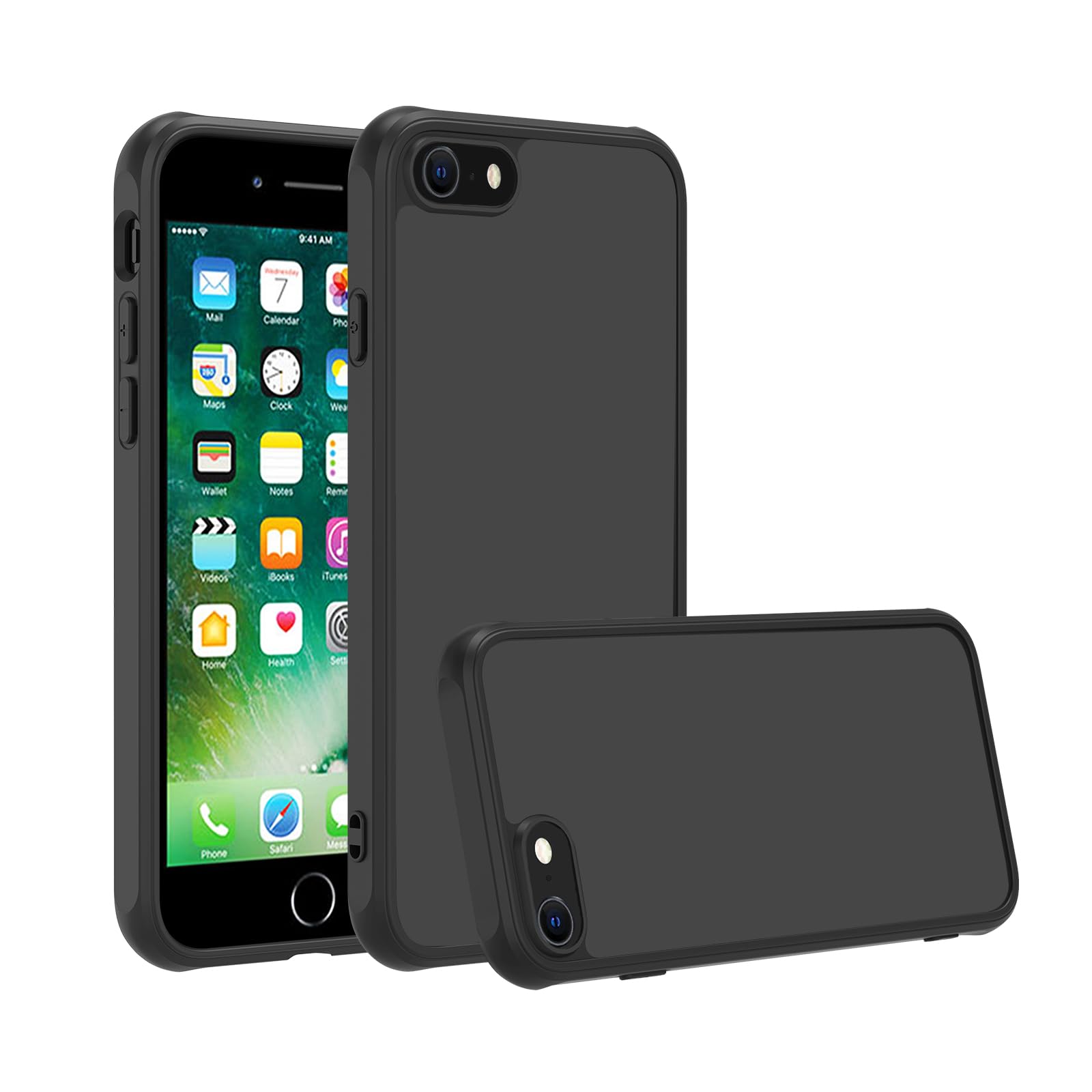 for iPhone SE 2022/2020/8/7 Case Translucent Matte Phone Cover, [10 FT Military Grade Drop Protection] Slim Durable Shockproof Protective Bumper (All Black, iPhone SE 2022/2020/8/7)