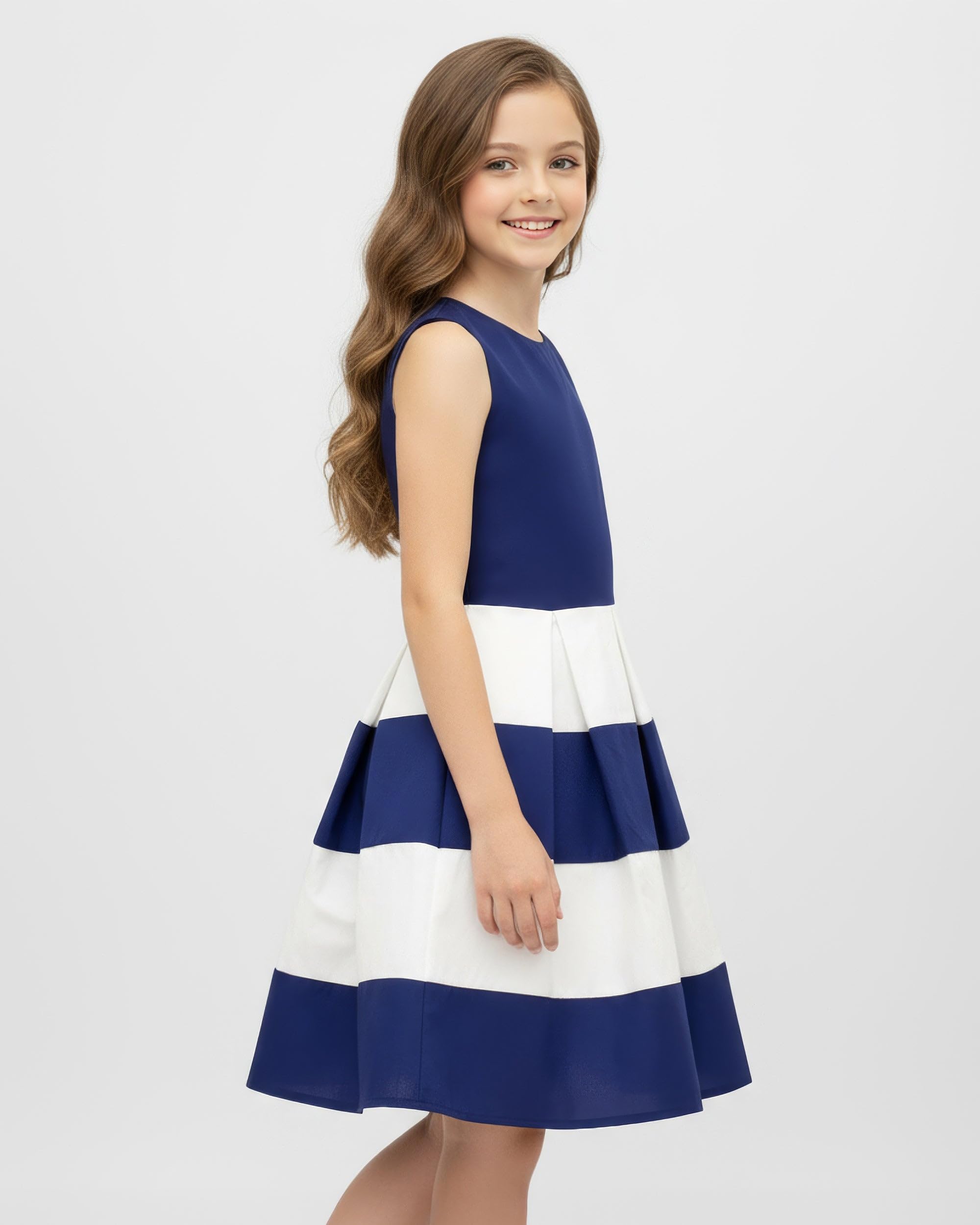 BlackButterfly Vestito Bambina Lilly a Righe | Gonna a Pieghe, Bicolore, Senza Maniche, Scollo Tondo, Foderato, Zip Dietro, 3-14 Anni