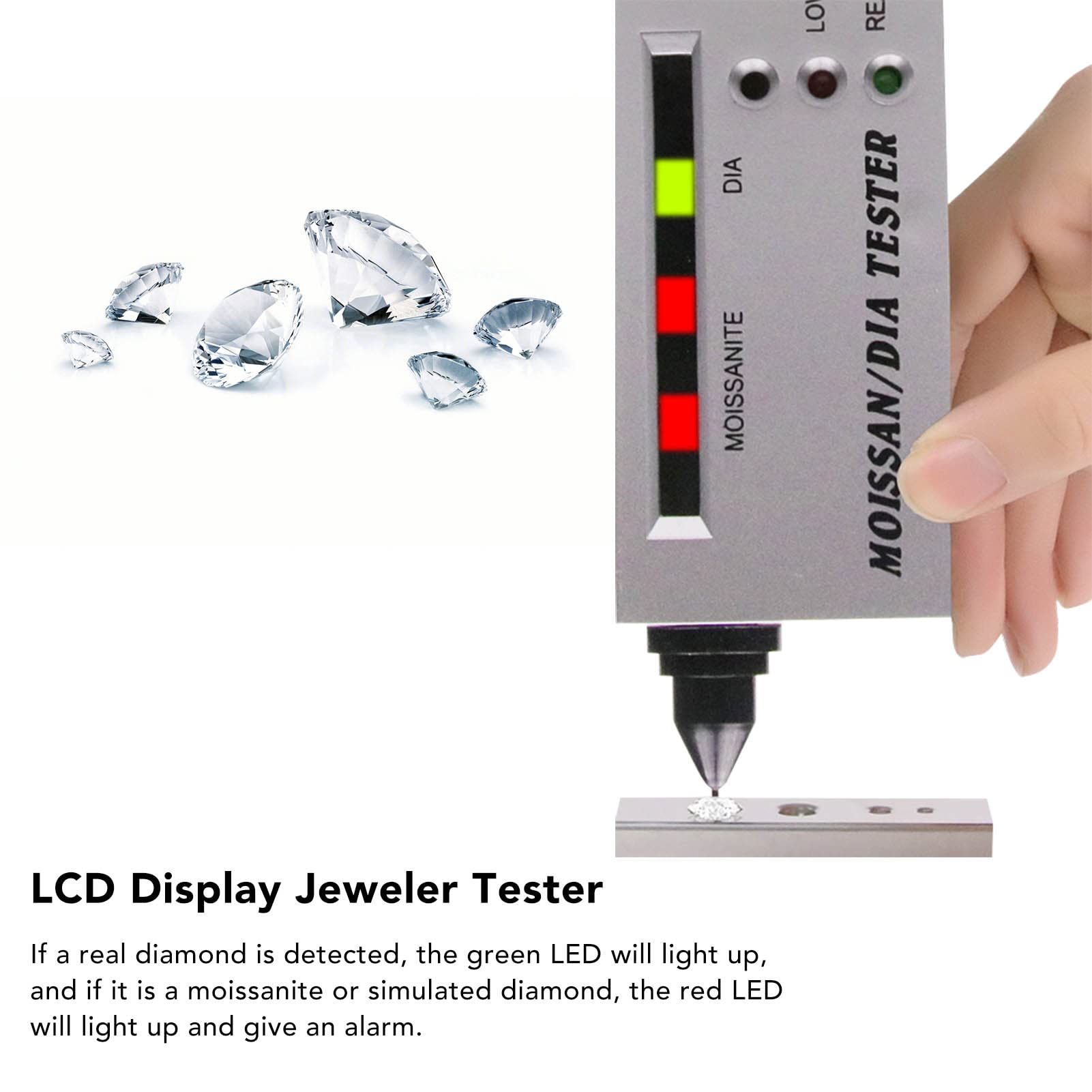 Testeur Professionnel Diamants Moissanite Haute Précision Détecteur Portable Non Destructif Indicateur LED Alarme Sonore Écran LCD Pile 9V