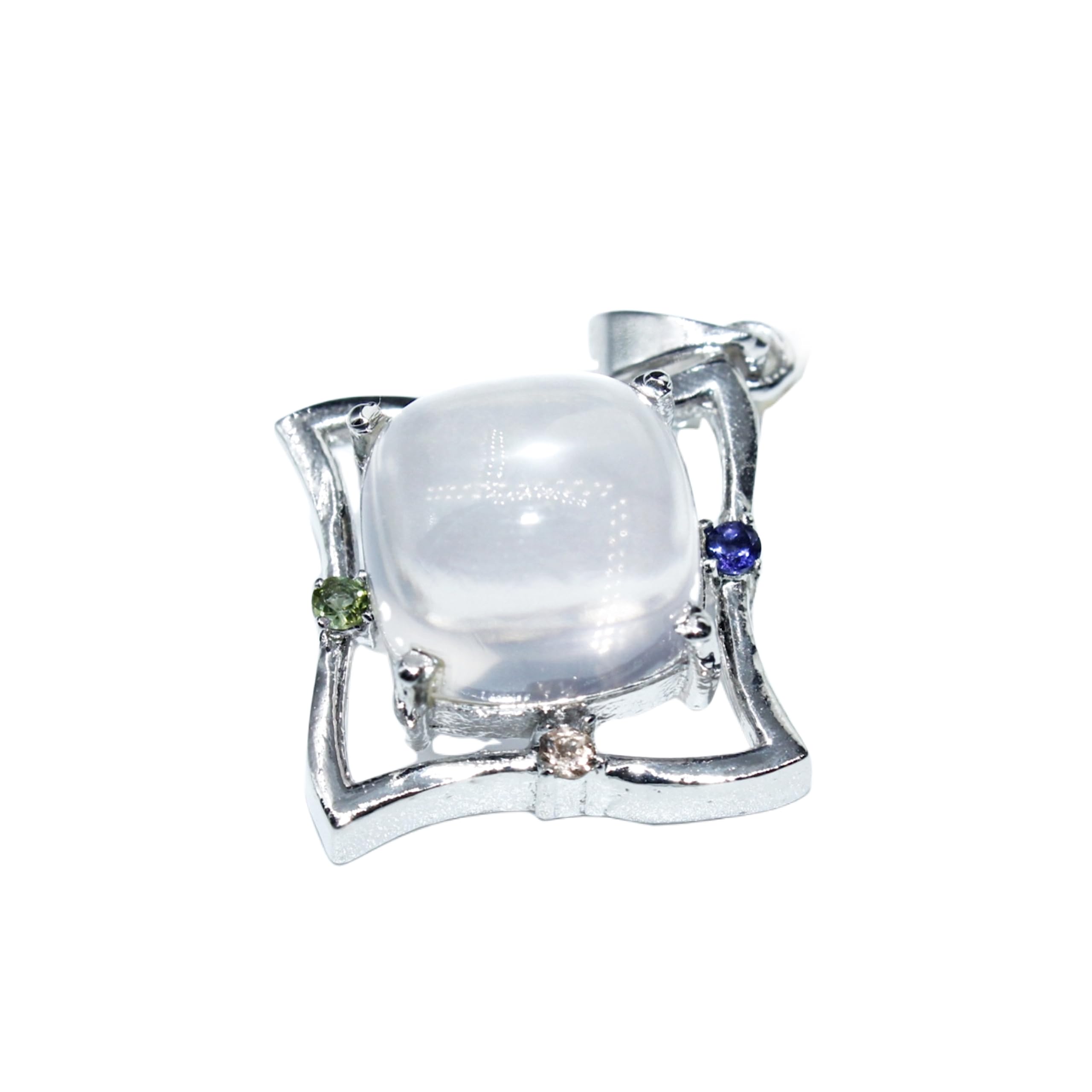 Colgante de cuarzo rosa con plata de ley 925 de 12x12 mm elegante medallón para mujer 7