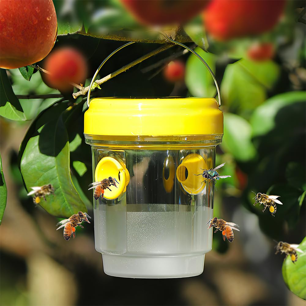 Piège Frelon Asiatique, 4 Pièces Piège à Guêpes Insectes, Attrape-Guêpes Amovible et Réutilisable, Kit Piège a Frelon Asiatique pour Exterieur Jardin Balcon, sans Produits Chimiques (Jaune)