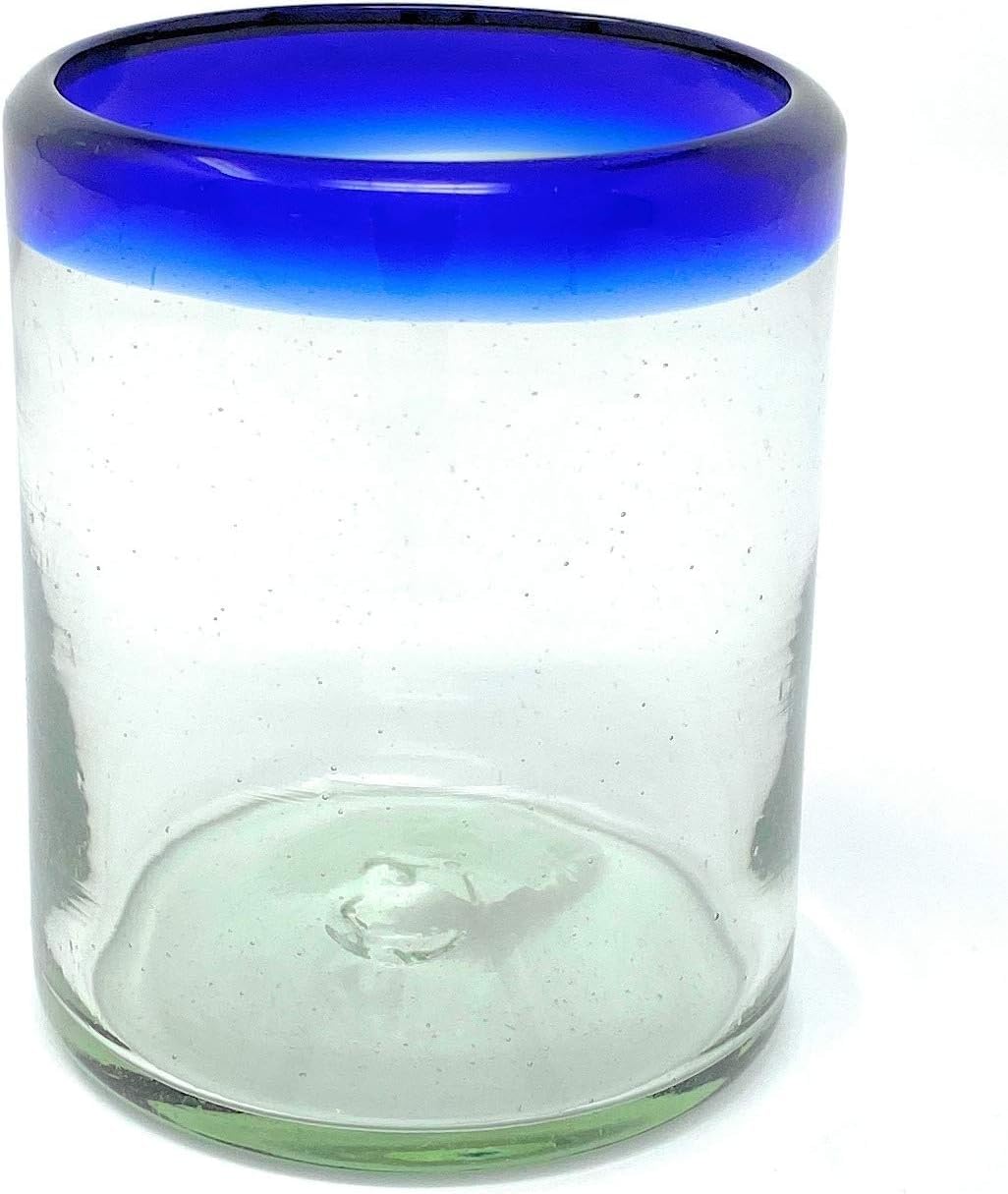 Generico Bicchieri messicani soffiati a mano, set di 6 bicchieri tumbler con bordi blu cobalto, 10 once ciascuno