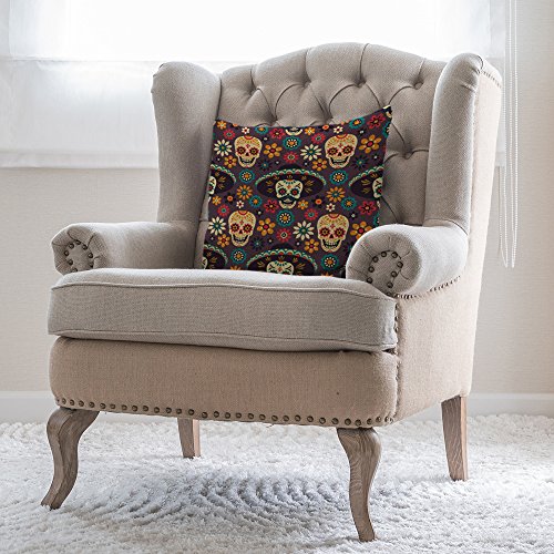 Moslion Skull Throw Pillow Cover Sugar Skull Flowers Mexico Dia De Los Muertos Cotton Linen Halloween Decorative Pillow Case 18 X 18 Inch Standard Square Cushion Cover For Sofa Bedroom Men Women #TOP3