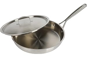 Babish 12 Inch Stainless Steel Triply Professional Grade Fry Pan w/Stainless Lid