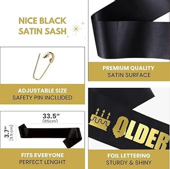 Older & Hotter サッシュ - 誕生日サッシュ、誕生日プレゼント 誕生日サッシュ 男性用 おじいちゃん おばあちゃん パーティー 記念品 誕生日パーティー用品 誕生日 キングサッシュ 男性用 男の子 ブラック, ブラック, Small
