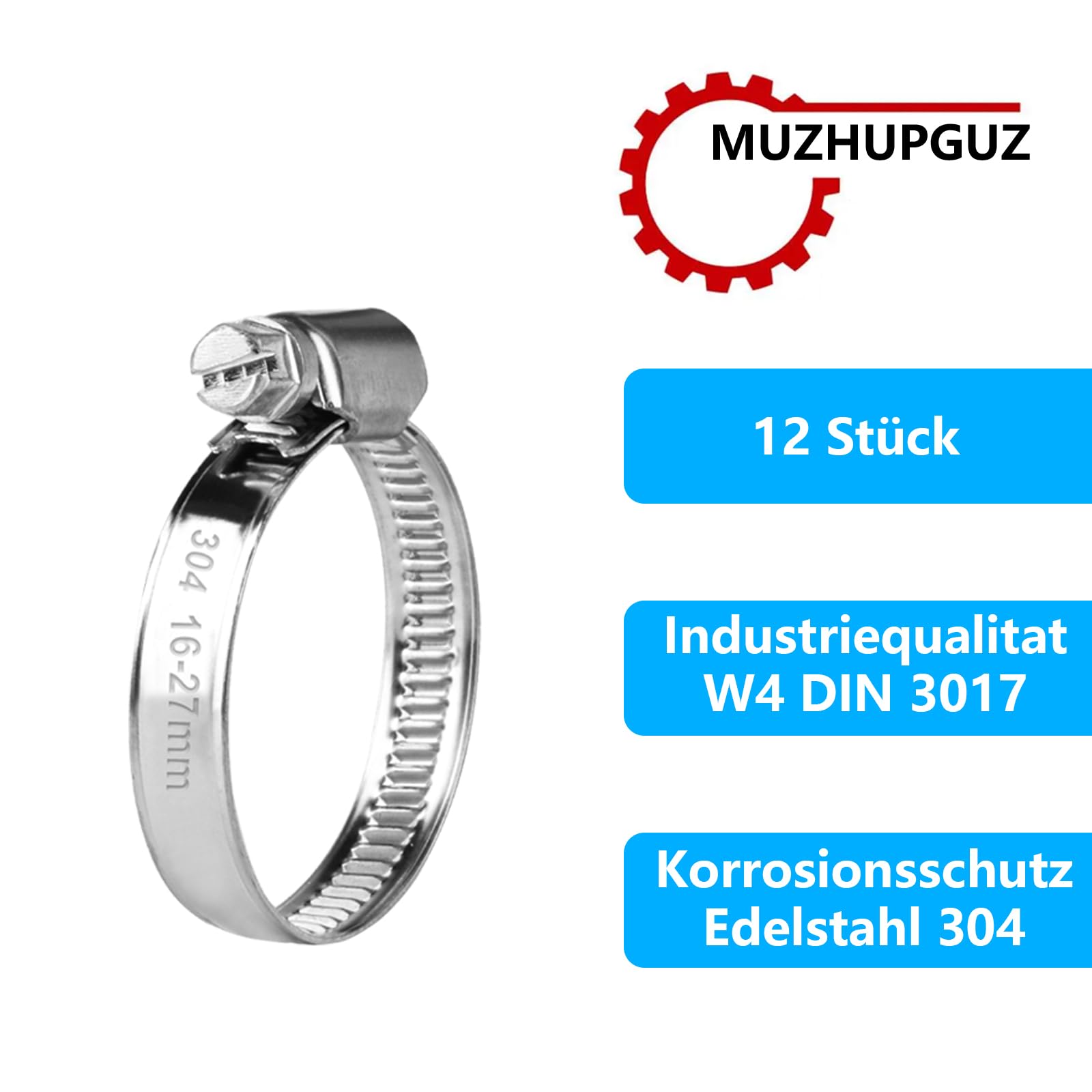 12 Pcs Abrazaderas Metalicas para Tubos, Abrazaderas de Acero Inoxidable Ajustable 16-27 mm, Abrazaderas de Tubo, Abrazaderas de Manguera de Acero Inox para Mangueras Tubería de Agua Piscina