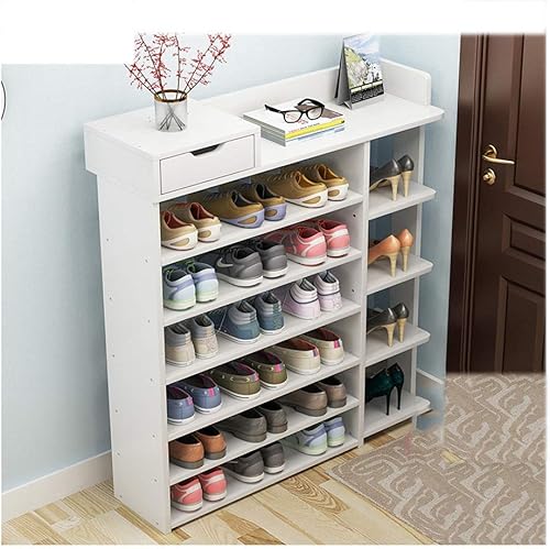 ZEELYDE Zapatero estrecho multicapa para zapatos, estante de almacenamiento de madera maciza con cajón de pie, pasillo, entrada, zapatos, gabinete,