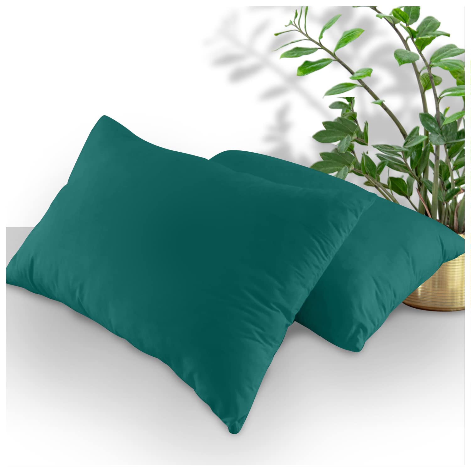 Gc Gaveno Cavailia Deep Teal Pair Of Percale Pillowcases, Super Soft Plain Pillow Cases 2 Pack, Polycotton Bedding Pillowcase, 74X48cm,