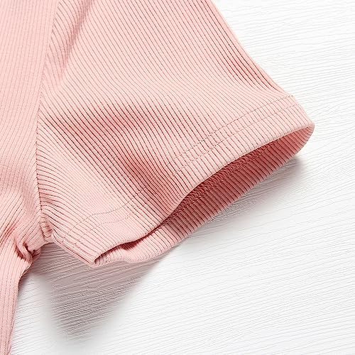 Image of Roselux Women's Summer Scoop Neck Short Sleeve T-Shirts Ribbed Knit Slim Fitted Casual Basic Top