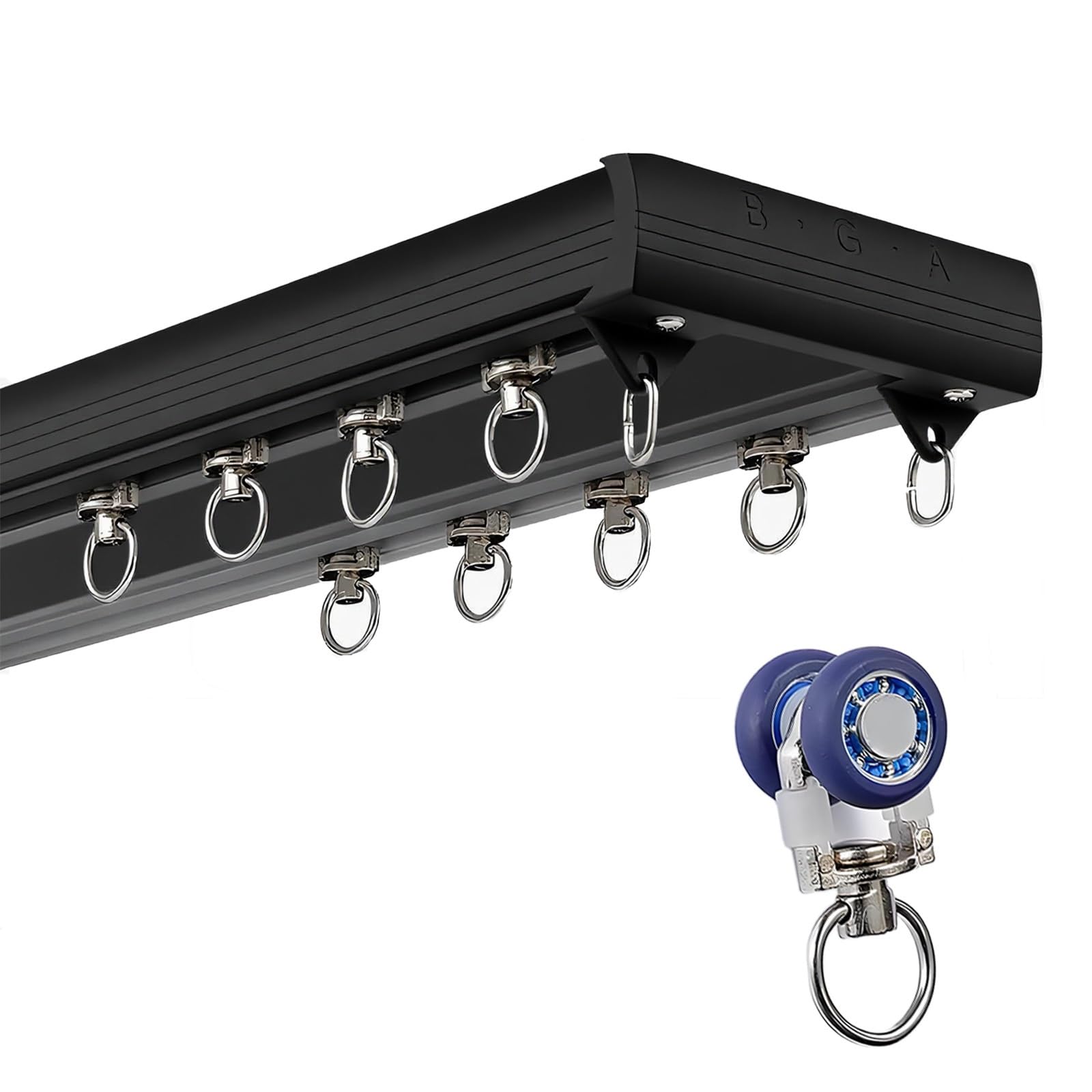 GLDYTVF Double Track Ceiling Curtain Rod - Sliding Rail for Room Divider & Closet 1.6-13FT Adjustable Aluminum Rail with Silent Rollers (Black 190cm/6.2FT)