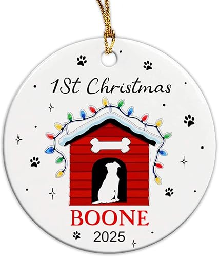 Adorno de cerámica personalizado para el primer perro bebé 2023, adorno personalizado para primera Navidad para mascotas con nombre y año, adorno de