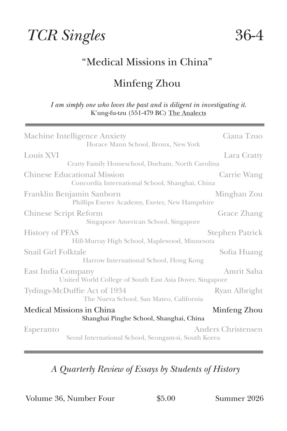 TCR Singles 36-4 Medical Missions in China