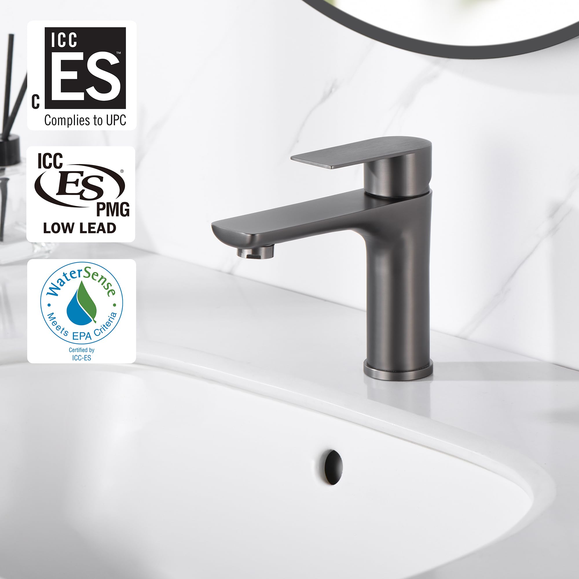Grifos de baño para lavabo, acero inoxidable 304, monomando, color gris.