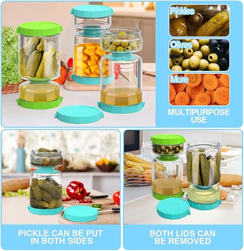 Miniatura 6 de SOPHICO Contenedor de vidrio para pepinillos y aceitunas con colador, separador de jugo a prueba de fugas, almacenamiento de alimentos con reloj de