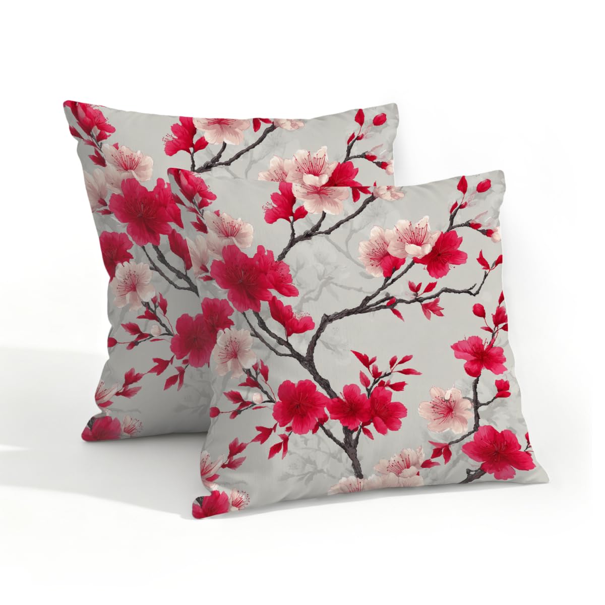 Outdoor Pillow Covers Waterproof Pillowcases 18x18in Set of 2 Cherry Blossom Floral Branches Decorative Throw Cushion Case for Couch Sofa Garden Patio Furniture