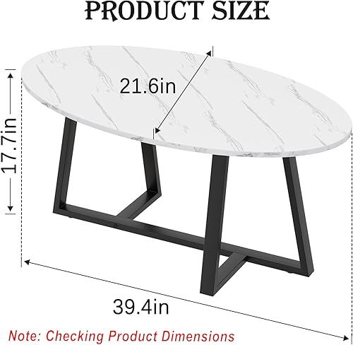 Miniatura 2 de Mesa auxiliar pequeña ovalada, mesa de mármol sintético blanco para sala de estar, mesas de té centrales modernas para espacios pequeños, mesas