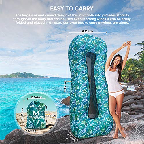 Myuilor Lounger Chair Air Sofa Couch Inflatable Hammock Ergonomic Beach Bed Waterproof Anti-Air Leaking for Camping Hiking Travel Beach Picnic Lakeside, No Pump Required (Green) - Thumbnail 3