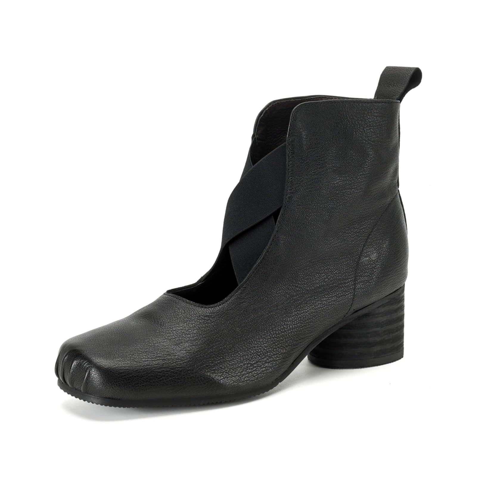 TinaCus Womens Ballet Ankle Boots Genuine Leather Square Toe Handmade Chunky Heels Slip on Booties