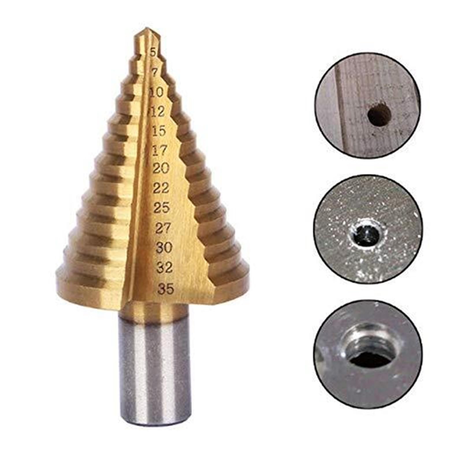 Wiertła do metalu, Wiertło spiralne z rowkiem stopniowym, Wiertło stożkowe 35 mm, Stal szybkotnąca, Wiertło do otworów w drewnie i stali