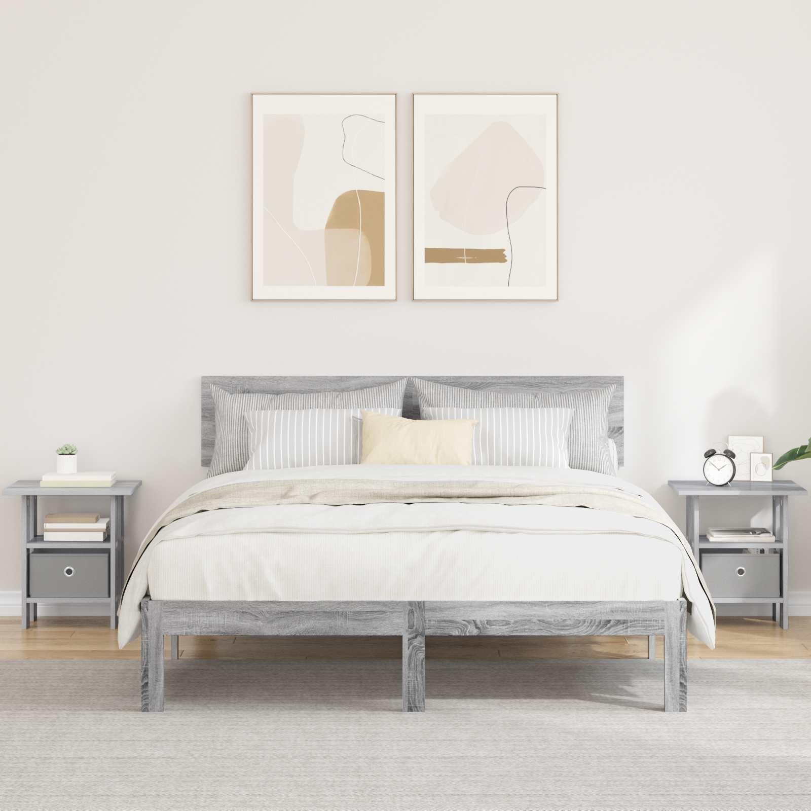 Nachttisch 2er Set Grau Sonoma 41x40x45cm Holzwerkstoff | Moderne Nachtkonsolen für das Schlafzimmer mit Schublade und offenem Fach für geordneten Stauraum im Doppelpack.