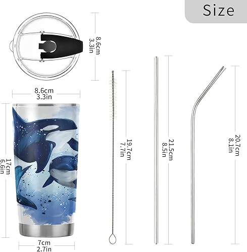 Miniatura 3 de MCHIVER Two Killer Whales in The Ocean - Taza de café de viaje de 20 onzas, vaso de acero inoxidable con aislamiento de doble pared con tapa y