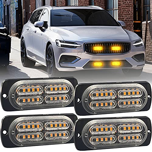 LED Warning Strobe Light XTAUTO 12-24V 20-LED Super Bright Emergency Warning Caution Hazard Construction Waterproof Amber Strobe Light Bar with 16 Different Flashing for Car Truck SUV Van Amber 4-pack