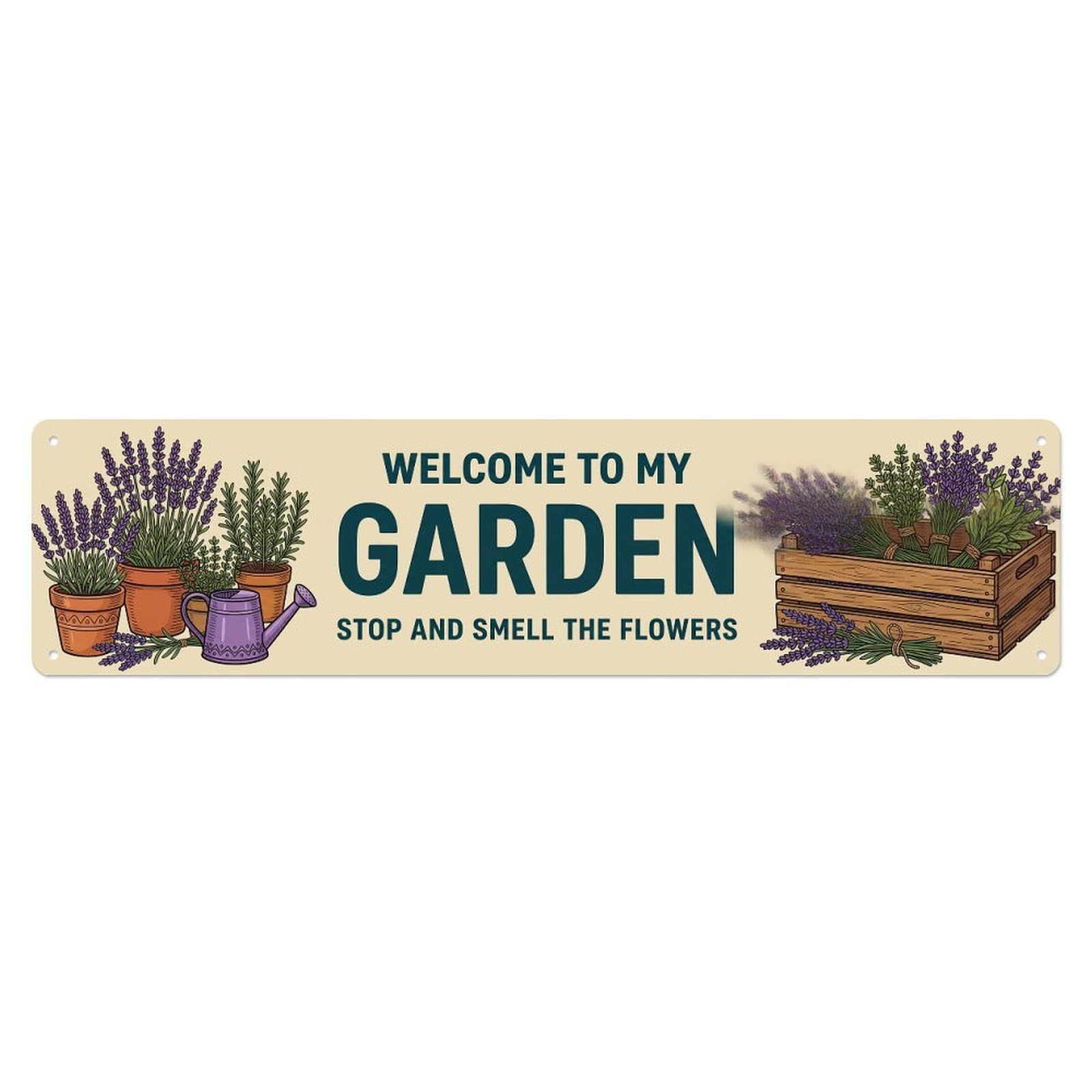 Retro Garden Welcome Lavender Cottage Herbs Metal Tin Sign