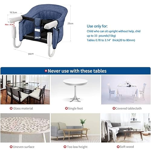 Miniatura 7 de Silla de mesa rápida acoplable para asiento elevador de bebé y niño pequeño, comedor y juego, clip de abrazadera portátil en la encimera de la silla