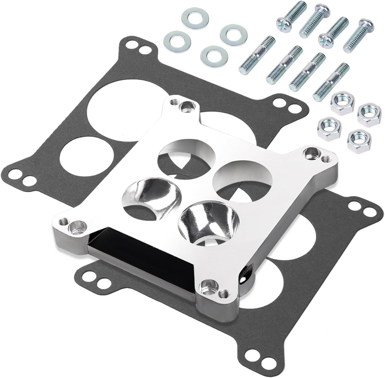 Edelbrock Carburetor Adapter 2696, Aluminum Carburetor Carb Spacer Plate 0.85 inch, Square Bore to Spread Bore Carburetor Adapters Kits for Stock Quadrajet & Thermo-Quad Manifold with Flange Gaskets