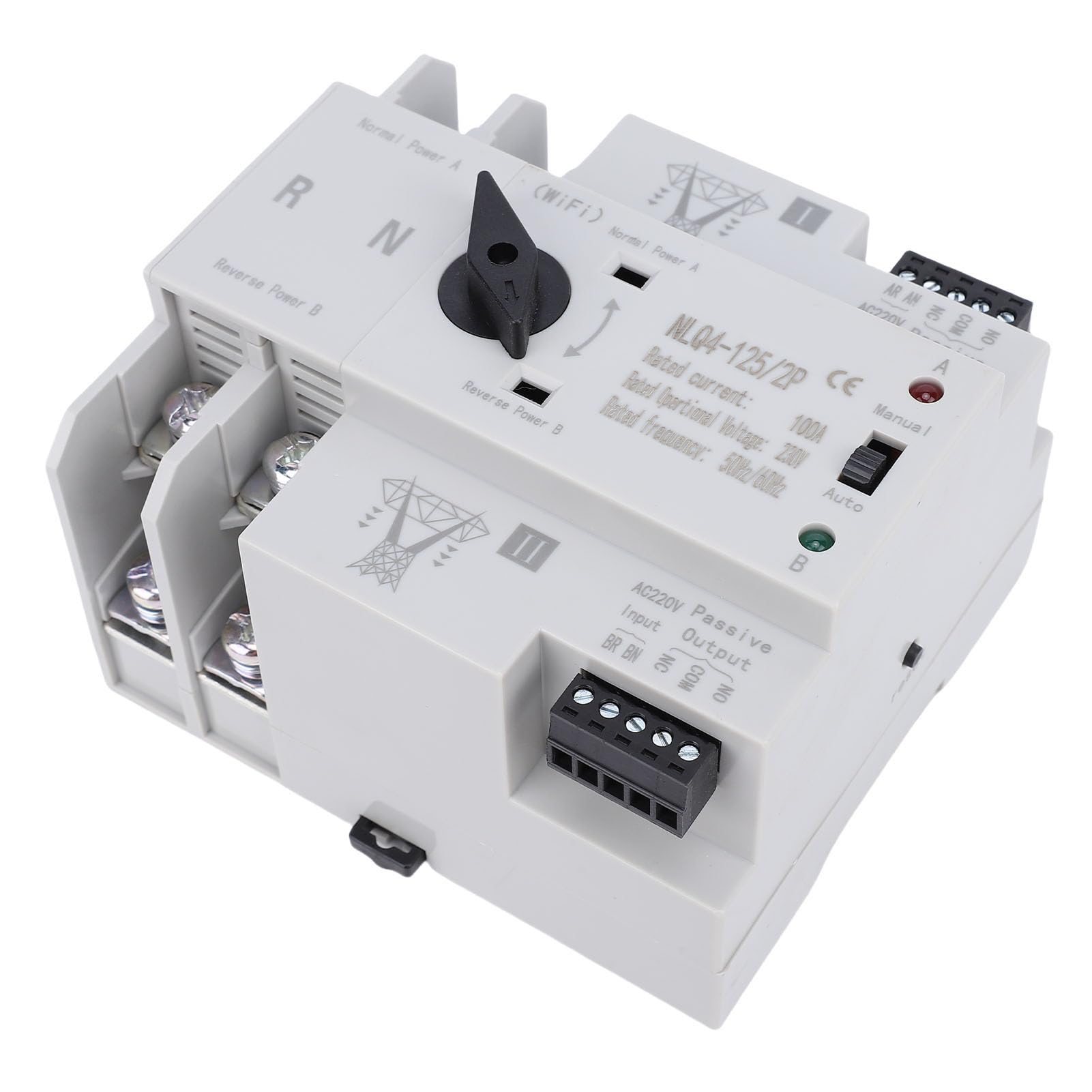 Eujgoov Interruptor de Transferencia Automática de Doble Potencia, Interruptor de de Generador Inteligente WiFi 2P 100A con Control Manual para Laboratorio de Fábrica en el Hogar, Material Ignífugo